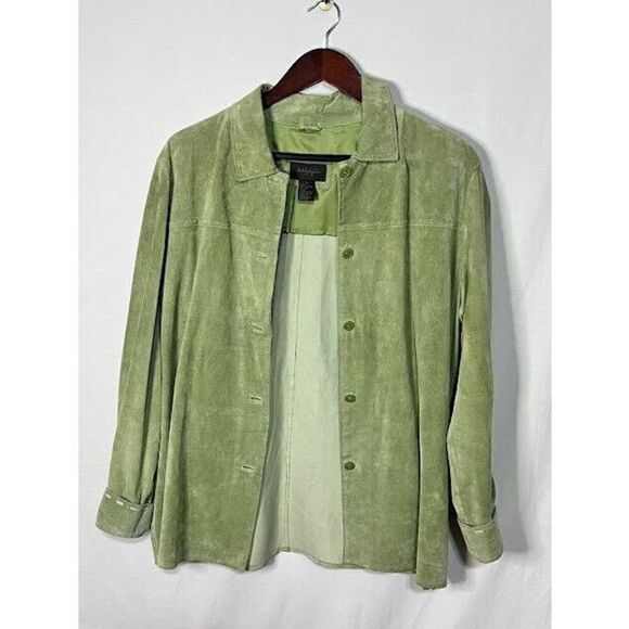 JPR Outfit light green suede leather shacket contrast stitching sz Medium - Picture 1 of 6